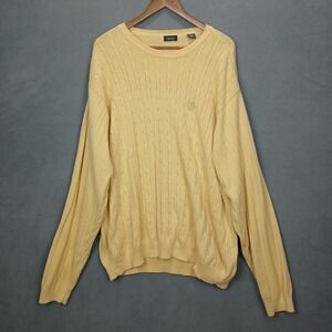 Vintage Izod Womens Sweater 2XL Yellow Cotton Cable Knit Ribbed Oversized Fit